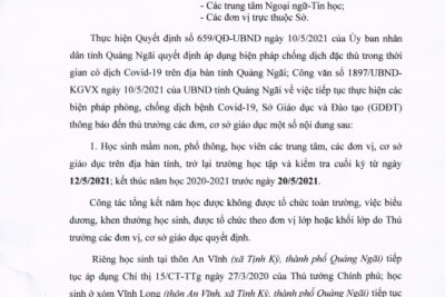 Thông báo học sinh trở lại trường học tập từ ngày 12/05/2021 và lịch kiểm tra HK2