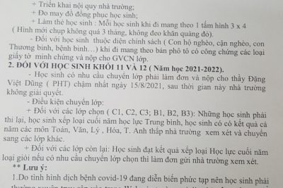 Thông báo nội dung chuẩn bị năm hoc mới 2021-2022